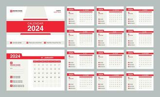 Editable Desk Calendar 2024 Template - 12 months included vector