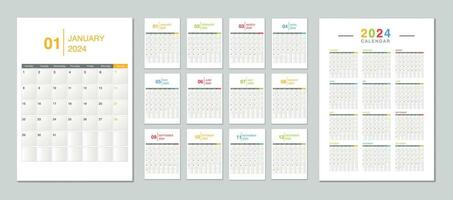 Modern 2024 calendar. week start Monday. Editable 2024 calendar design template for happy new year. vector