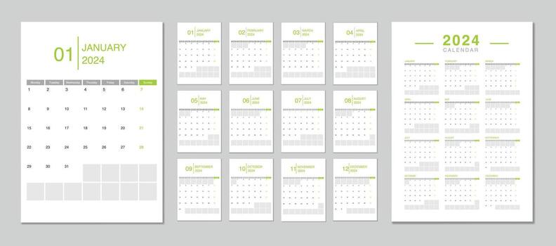 Modern 2024 calendar. week start Monday. Editable 2024 calendar design template for happy new year vector