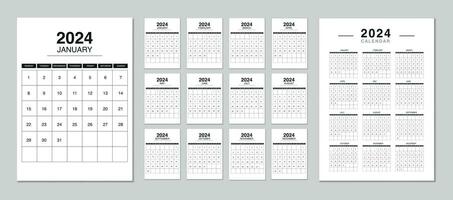 Editable 2024 calendar design template for happy new year. English vector calendar layout. 2024 calendar planner