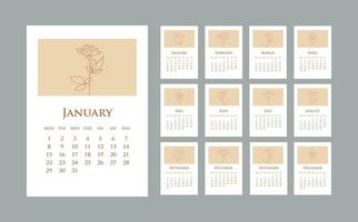 Calendar 2024 design template. 2023 paper calendar layout in printable style. vector