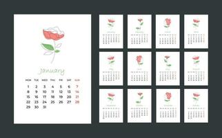 Calendar 2024 design template. 2023 paper calendar layout in printable style. vector