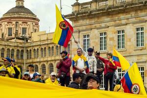 Bogota, Colombia, 16 August 2023. March asking for Gustavo Petro impeachment. Peaceful protest march in Bogota Colombia against the government of Gustavo Petro called La Marcha de la Mayoria. photo