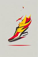 Running shoes with the flag of the United Kingdom. Sneaker footwear logo vector illustration. photo