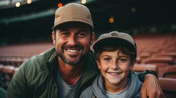 Man and son on baseball game photo