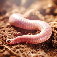 Beautiful big wild earthworm looking forward is shown in full length, Ai generated photo