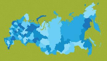 Russia map with border of the regions blue political map green background vector illustration