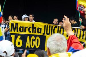 Bogota, Colombia, 16 August 2023. March asking for Gustavo Petro impeachment. Peaceful protest march in Bogota Colombia against the government of Gustavo Petro called La Marcha de la Mayoria. photo