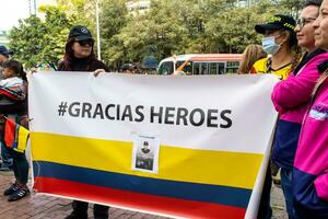 Bogota, Colombia, 16 August 2023. March asking for Gustavo Petro impeachment. Peaceful protest march in Bogota Colombia against the government of Gustavo Petro called La Marcha de la Mayoria. photo