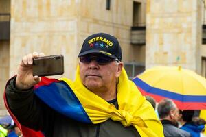 Bogota, Colombia, 16 August 2023. March asking for Gustavo Petro impeachment. Peaceful protest march in Bogota Colombia against the government of Gustavo Petro called La Marcha de la Mayoria. photo