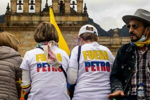 Bogota, Colombia, 16 August 2023. March asking for Gustavo Petro impeachment. Peaceful protest march in Bogota Colombia against the government of Gustavo Petro called La Marcha de la Mayoria. photo