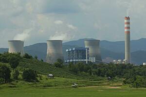 view from local road of hongsa electric power generation plant in sainyaburi northern of lao photo