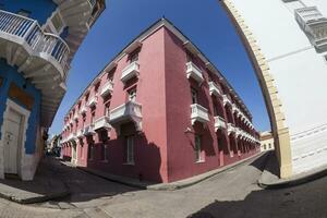 Beautiful colonial street of Cartagena de Indias. photo