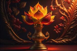 a vintage oriental vase on a solid color background. ai generative photo