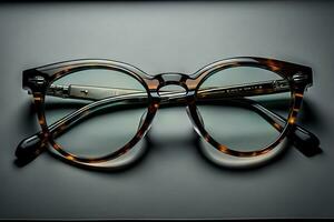 Stylish glasses on wooden table. Fashionable eyeglasses. ai generative photo