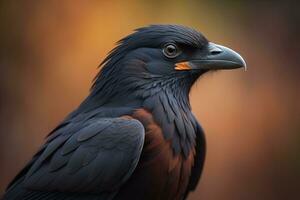 Close up portrait of a black raven, Corvus corax. ai generative photo