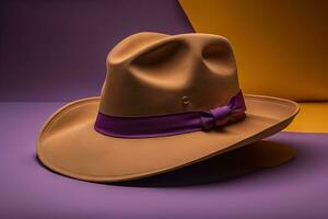 Fashionable hat on a solid color background. ai generative photo