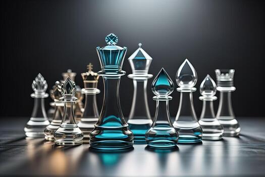 glass chess pieces on a dark background, the concept of business strategy. ai generative photo