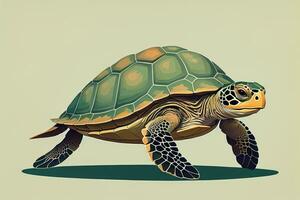 ilustración de un Tortuga en un verde antecedentes en dibujos animados estilo. ai generativo foto