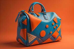 Leather women's handbag on a solid color background. ai generative photo