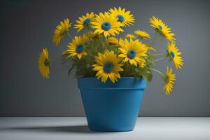 Flowers in a pot on a solid color background. ai generative photo