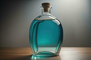 Bottle with a liquid on a solid color background. ai generative photo