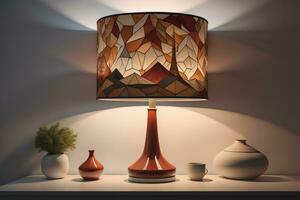 a decorative and colorful lamp on a solid color background. ai generative photo