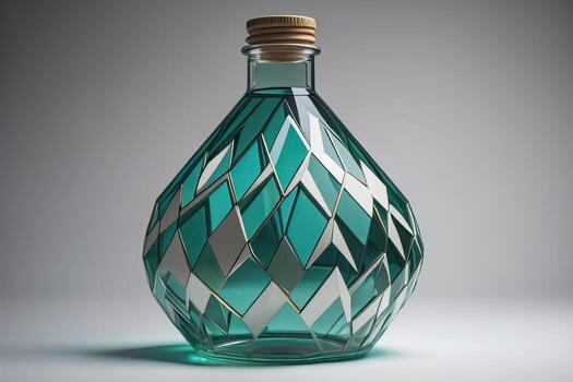 Bottle with a liquid on a solid color background. ai generative photo