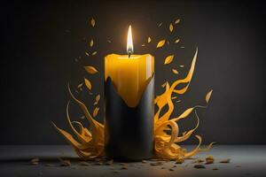 Creative burning candle on a wooden background. ai generative photo