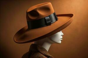 Stylish female hat on mannequin. ai generative photo