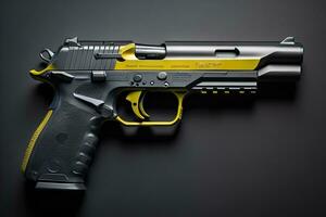 Semi-automatic handgun on a solid color background. Close-up. ai generative photo