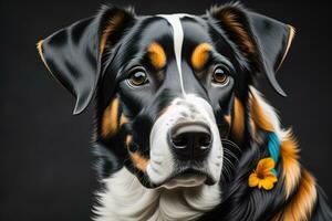 Portrait of a cute dog on a colorful background. Studio shot. ai generative photo