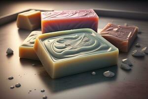 Soap bars on a colored background. ai generative photo