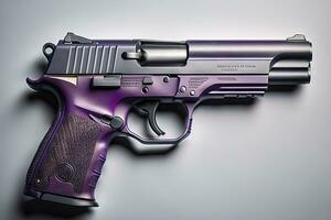 Semi-automatic handgun on a solid color background. Close-up. ai generative photo