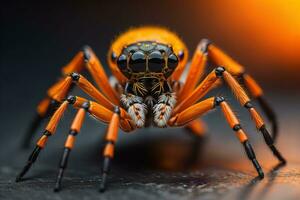 jumping spider closeup on solid color background, copyspace. ai generative photo