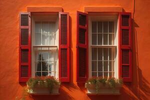 Colorful windows of a typical house in the city, ai generative photo