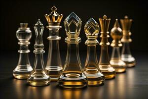 glass chess pieces on a dark background, the concept of business strategy. ai generative photo
