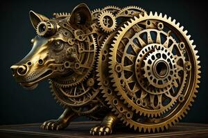 Steampunk mechanism with gears and cogwheels. ai generative photo