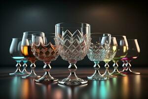 Glasses for different alcoholic beverages. ai generative photo