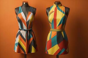 Women's dress on a mannequin in a fashion store. ai generative photo