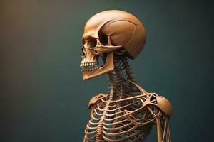 a human skeleton on a solid color background. ai generative photo