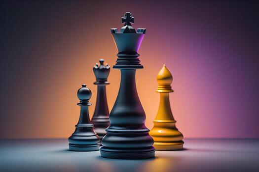 Different chess piece on a solid color background. ai generative photo