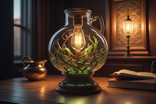 Lantern with glowing light on dark background. ai generative photo