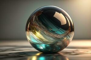 Transparent crystal ball on a wooden table. ai generative photo