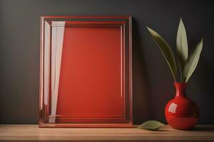 Glass picture frame on a solid color background. ai generative photo