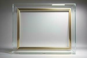 Glass picture frame on a solid color background. ai generative photo