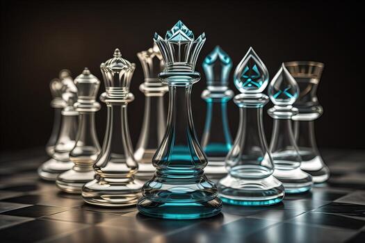 glass chess pieces on a dark background, the concept of business strategy. ai generative photo