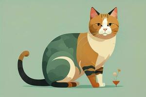 Cute cat sitting on the floor. Vector illustration in retro style. ai generative photo