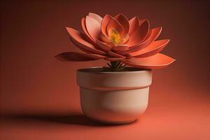 Flowers in a pot on a solid color background. ai generative photo