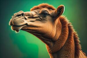 Camel head on solid color background, close up. Vintage style. ai generative photo